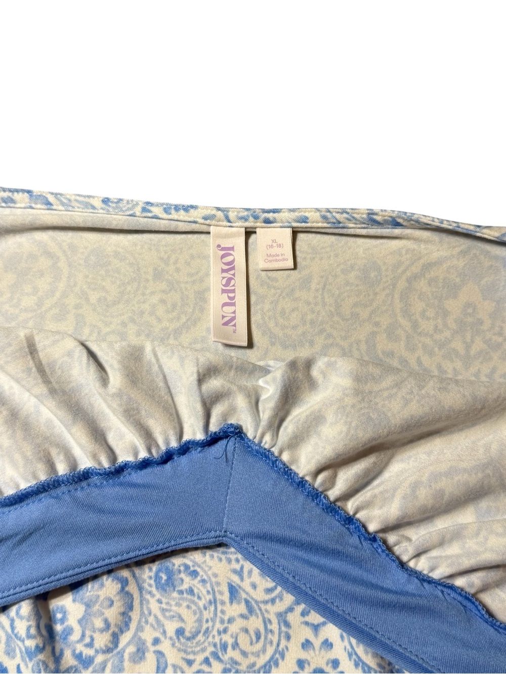 Joyspun Blue Paisley Slip Nightgown XL Chemise Satin Trim Cami Sleep Dress - Picture 2 of 3